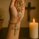 Terço de Noiva - Cristais Transparentes e Medalha de Nossa Senhora Aparecida ®