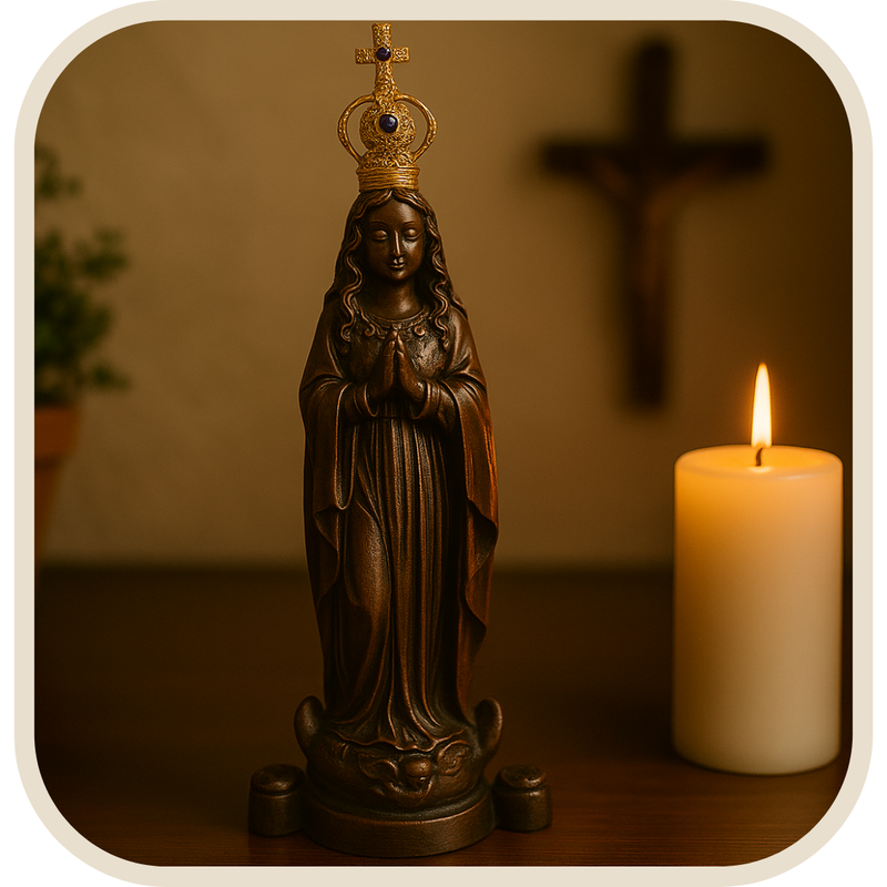Imagem Nossa Senhora Aparecida 15cm + Coroa Banhada - Decoração com Fé®