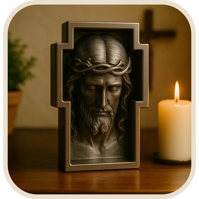 Adorno de Mesa Rosto de Cristo Prata - Proteção no Lar®