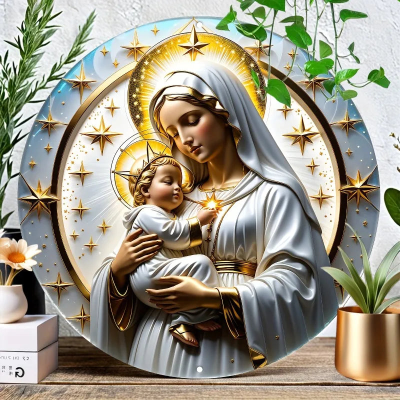 Decoração Católica Nossa Senhora com Menino Jesus Celestial
