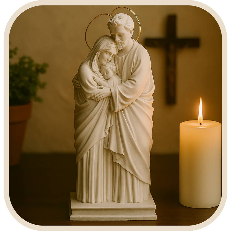 Imagem Sagrada Família de Mármore 27cm (Coroa Folheada de Ouro) - Decoração com Fé®