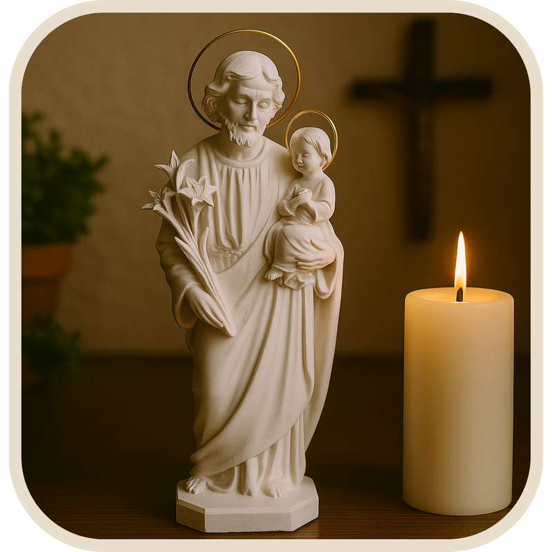 Imagem São José de Mármore 30cm (Coroa Folheada de Ouro) - Decoração com Fé®
