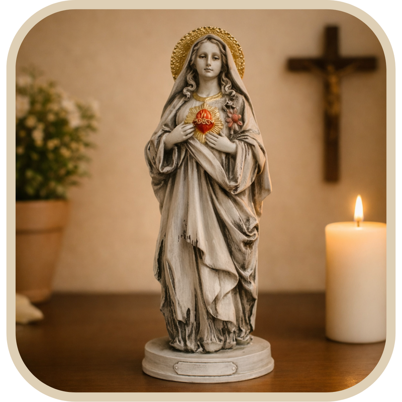 Imagem Sagrado Coração de Maria 22cm Marmorizado - Decoração com Fé®